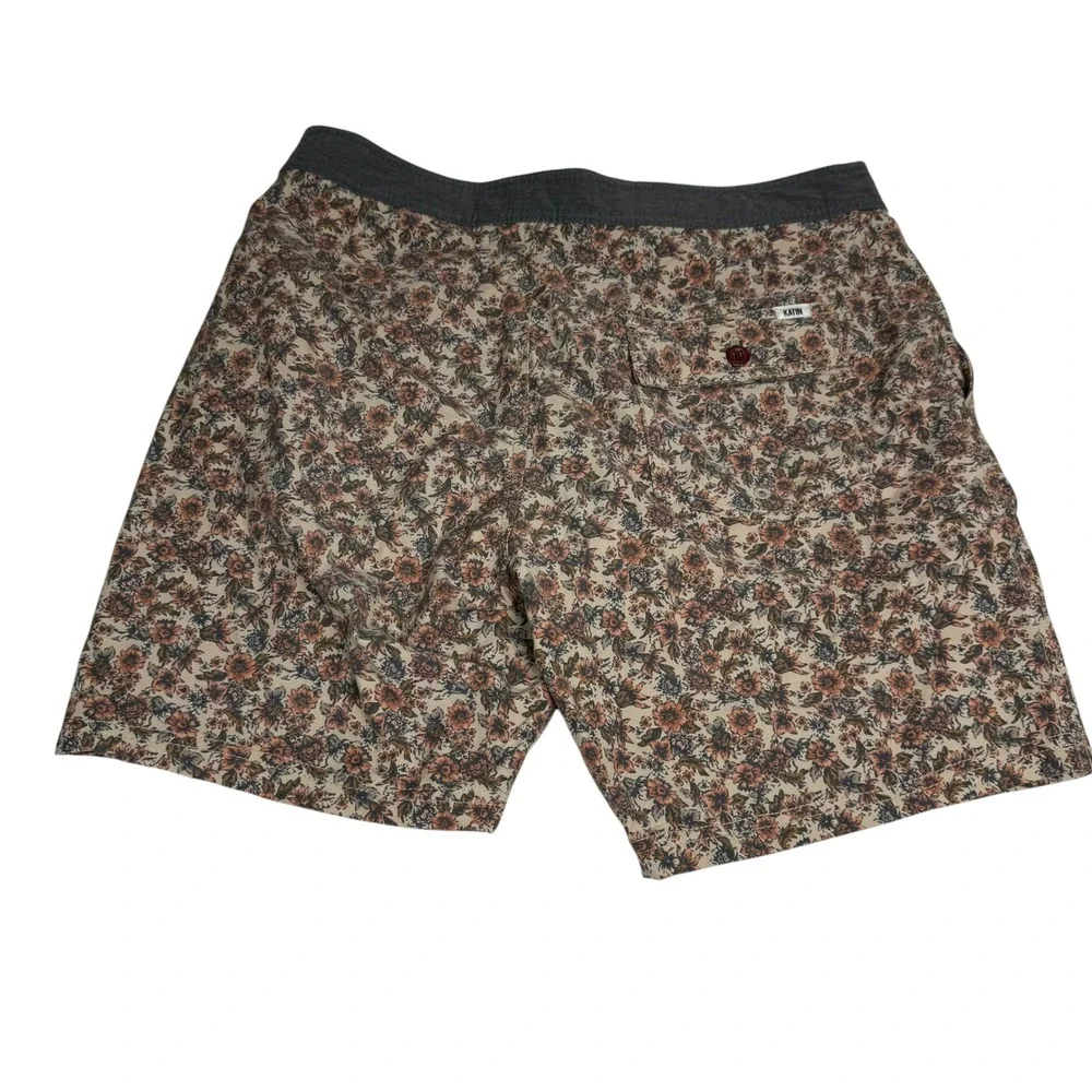 Katin Mens Floral Hybrid Board Shorts Size 32 Tan Orange Grey Surf‎ Trunks 1898